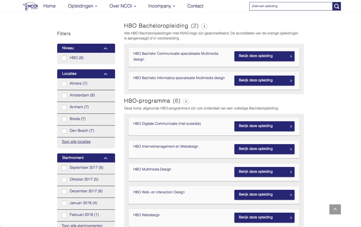 Screenshot of a course overview page on NCOI.nl